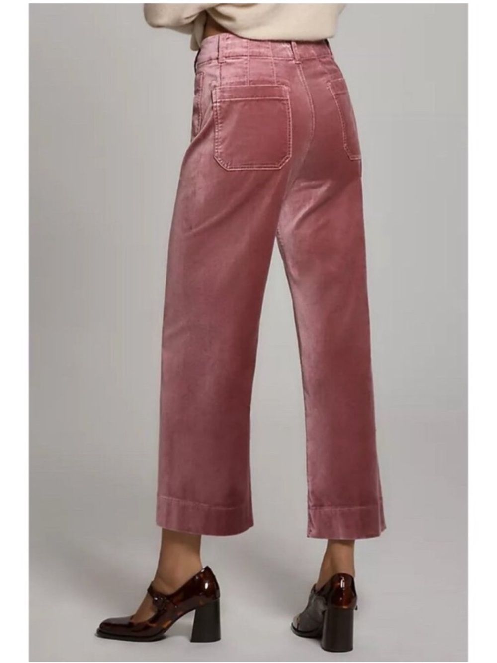Anthropologie Maeve Colette Cropped Wide Leg Pant Velvet Pants In Mauve Size 32 - Picture 2 of 7